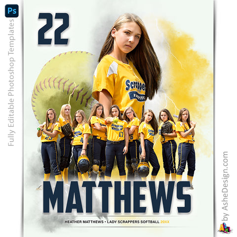 Amped Effects - Electrified Softball Poster Template For Photoshop