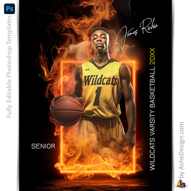 Amped Effects - Fire Framed Sports Poster Template For Photoshop