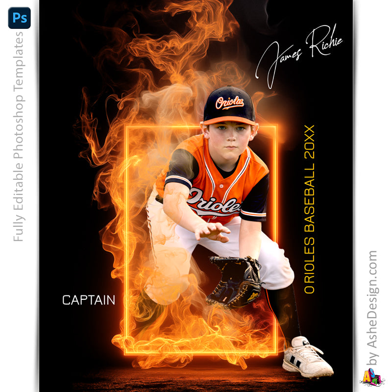 Amped Effects - Fire Framed Sports Poster Template For Photoshop