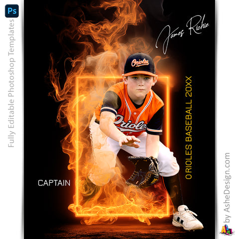 Amped Effects - Fire Framed Sports Poster Template For Photoshop