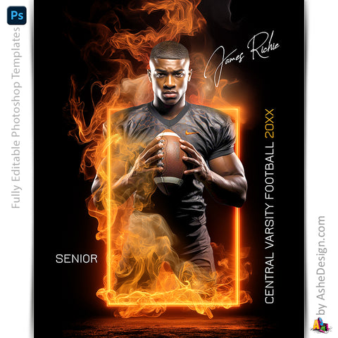 Amped Effects - Fire Framed Sports Poster Template For Photoshop