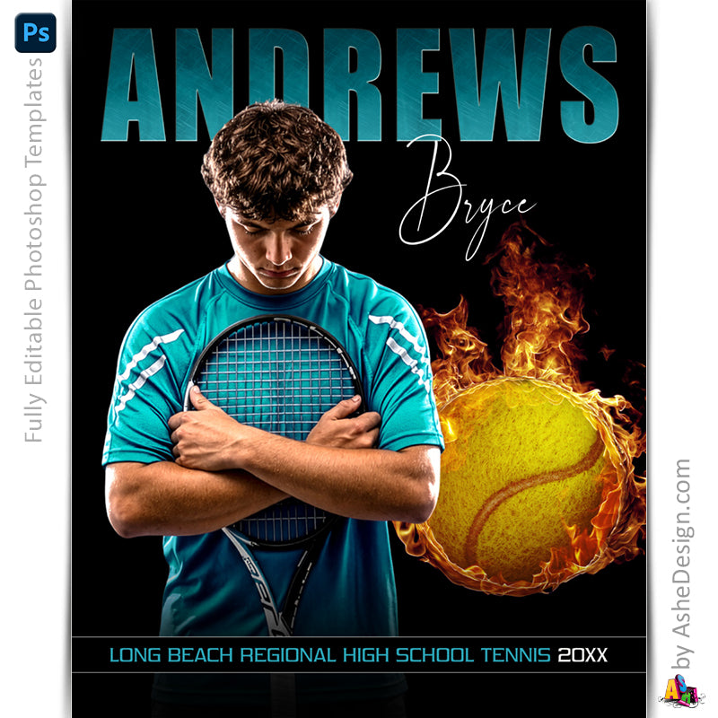 Amped Effects - Fireball Inferno Tennis Poster Template For Photoshop