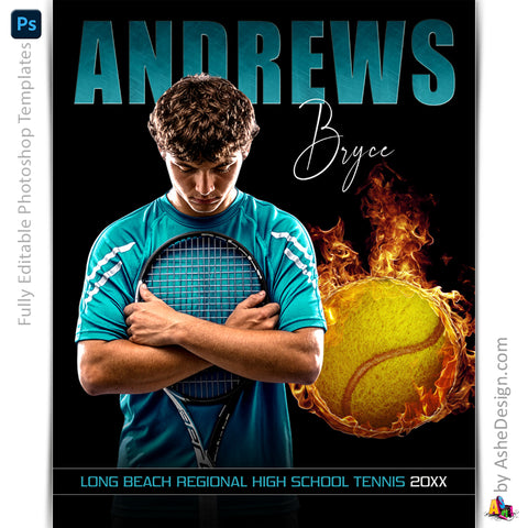 Amped Effects - Fireball Inferno Tennis Poster Template For Photoshop