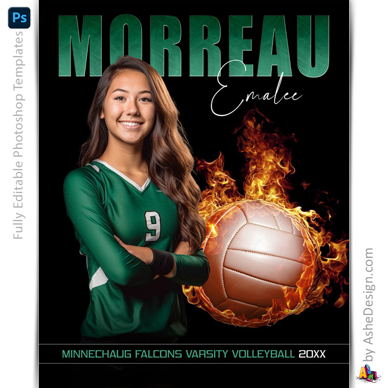 Amped Effects - Fireball Inferno Volleyball Poster Template For Photoshop