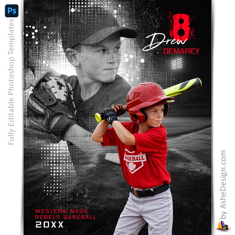 Amped Effects - Halftone Baseball Poster Template For Photoshop