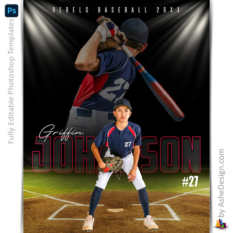 Amped Effects - In The Spotlight Baseball Poster Template For Photoshop