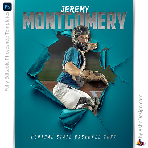 Amped Effects - Ripping Through Baseball Poster Template For Photoshop