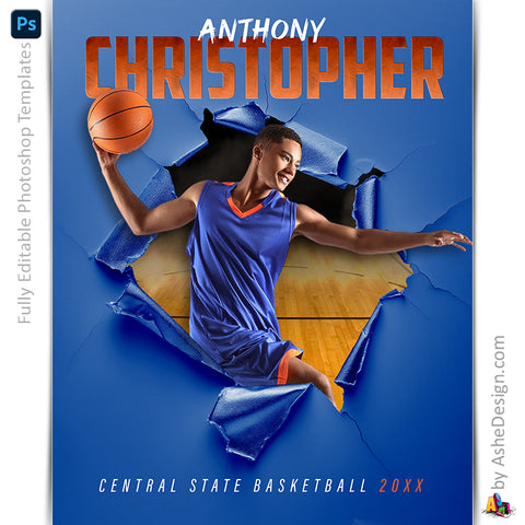 Amped Effects - Ripping Through Basketball Poster Template For Photoshop