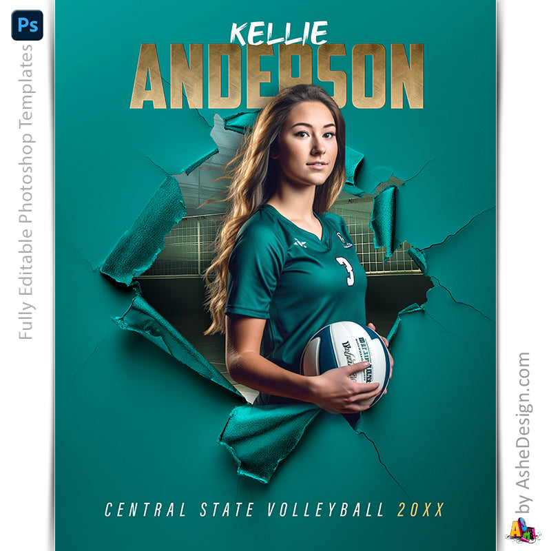 Amped Effects - Ripping Through Volleyball Poster Template For Photoshop