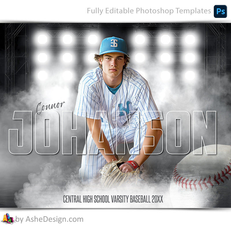 Amped Effects - Side Lights Baseball Poster Template For Photoshop