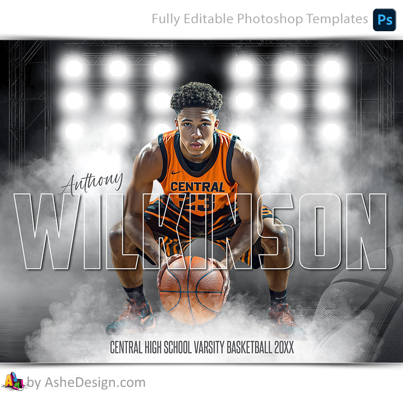 Amped Effects - Side Lights Basketball Poster Template For Photoshop