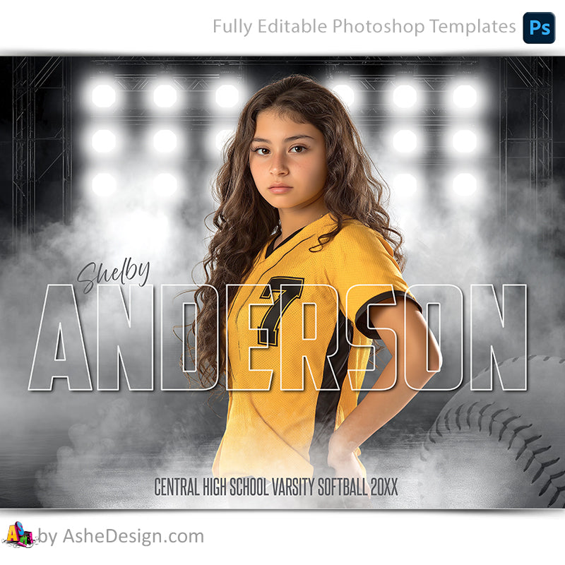 Amped Effects - Side Lights Softball Poster Template For Photoshop