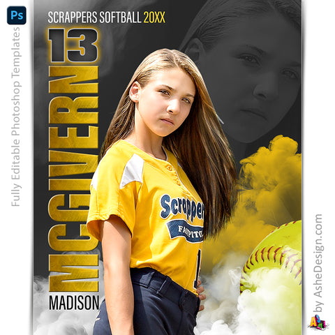 Amped Effects -  Sports Legends Softball Poster Template For Photoshop