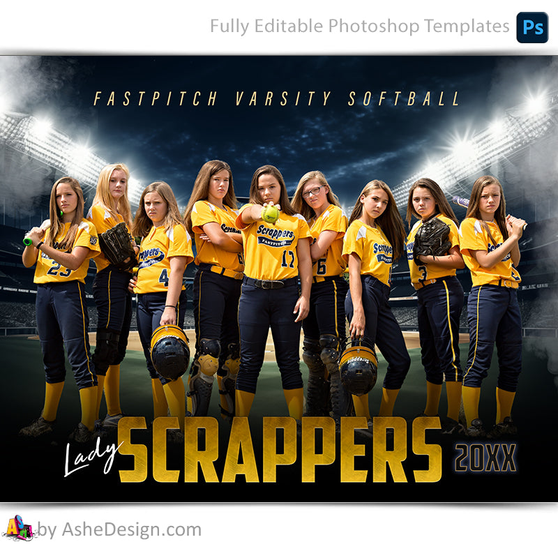 Amped Effects - Stadium Lights Softball Team Poster Template For Photoshop