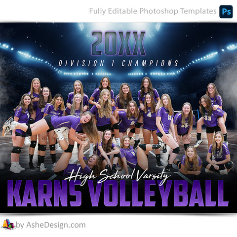 Amped Effects - Stadium Lights Volleyball Team Poster Template For Photoshop