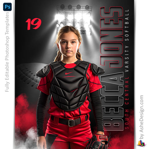 Amped Effects - Under The Lights Softball Poster Template For Photoshop