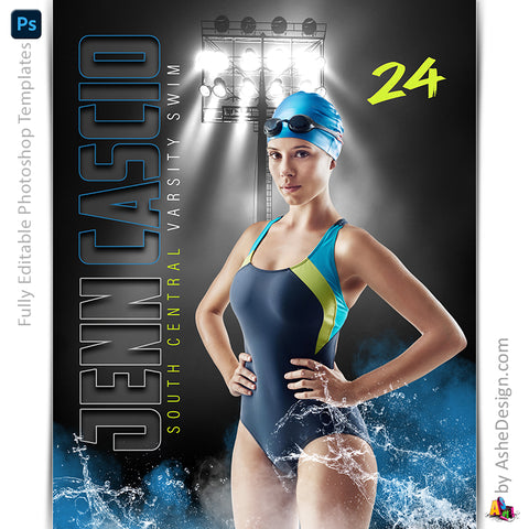 Amped Effects - Under The Lights Swim Poster Template For Photoshop