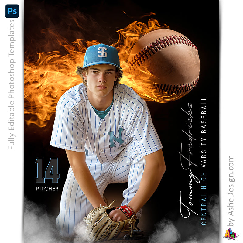 Amped Effects - Up In Flames Baseball Poster Template For Photoshop