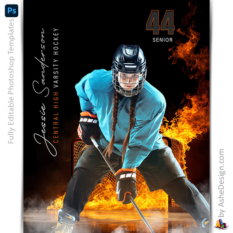 Amped Effects - Up In Flames Hockey Poster Template For Photoshop