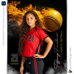 Amped Effects - Up In Flames Softball Poster Template For Photoshop