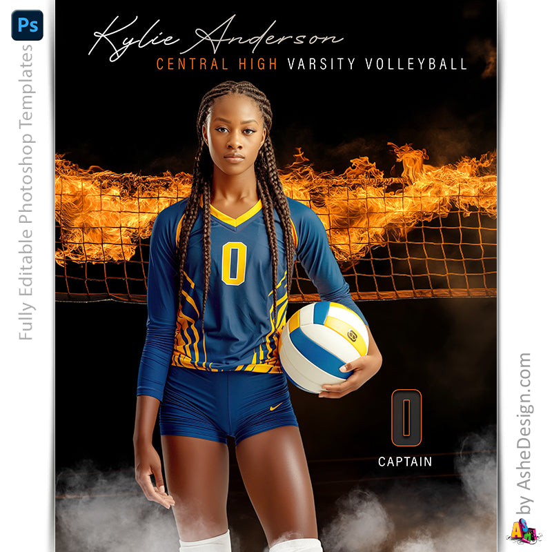 Amped Effects - Up In Flames Volleyball Poster Template For Photoshop