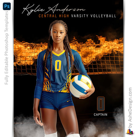 Amped Effects - Up In Flames Volleyball Poster Template For Photoshop