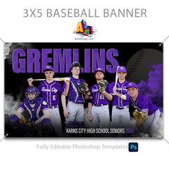 3x5 Amped Sports Banner - Sports Legends Baseball Template For Photoshop