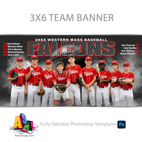 6x3 Team Sports Banner - Smoke Show Baseball