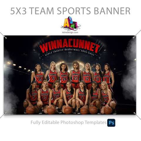 5x3 Team Sports Banner - Stadium Lights Basketball