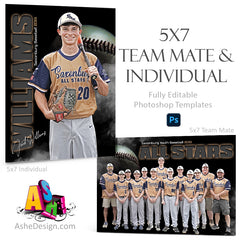 5x7 Team Mate & Individual Template For Photoshop - From The Shadows Baseball