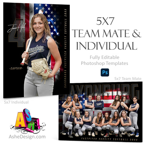 5x7 Team Mate & Individual  Multi-Sport Template For Photoshop - All American