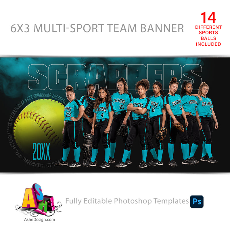 6x3 Team Sports Banner - Inner Circle Multi-Sport Banner Template For Photoshop