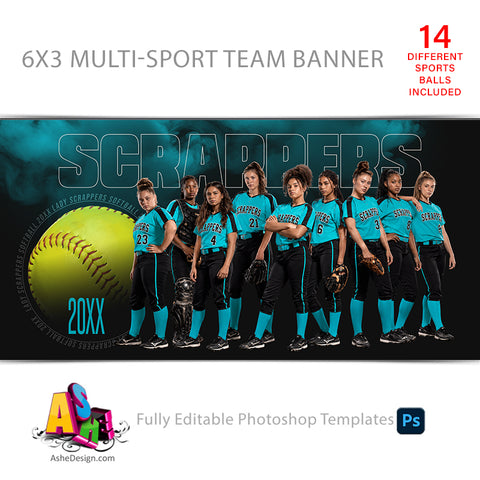 6x3 Team Sports Banner - Inner Circle Multi-Sport Banner Template For Photoshop