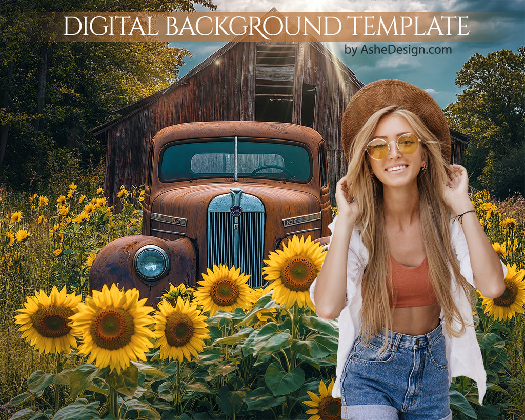 Digital Backdrop Set - Vintage Sunflower Truck