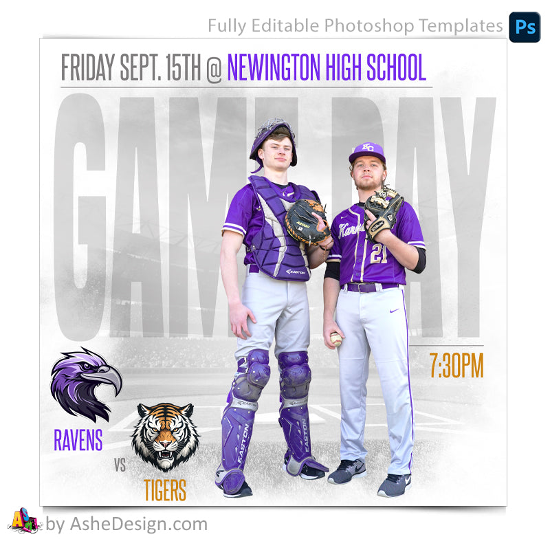 Game Day Social Media Template for Photoshop - Whiteout Baseball