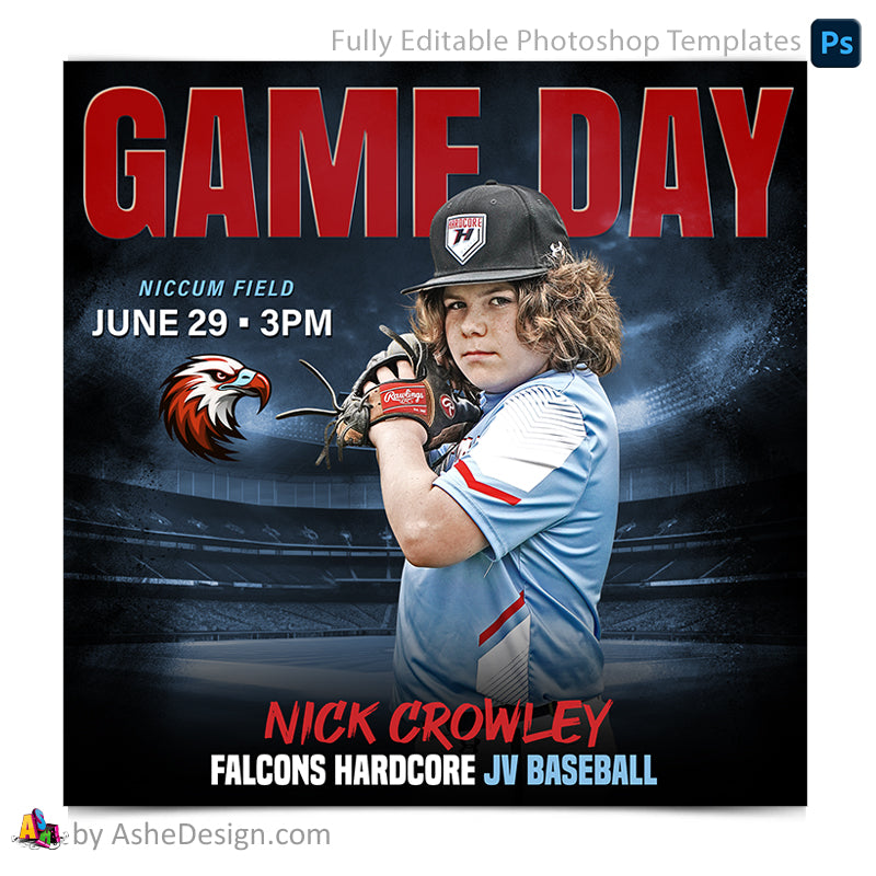 Game Day Social Media Template for Photoshop - Blackout Baseball