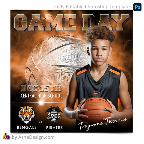 Game Day Social Media Template for Photoshop - Electric Explosion Basketball