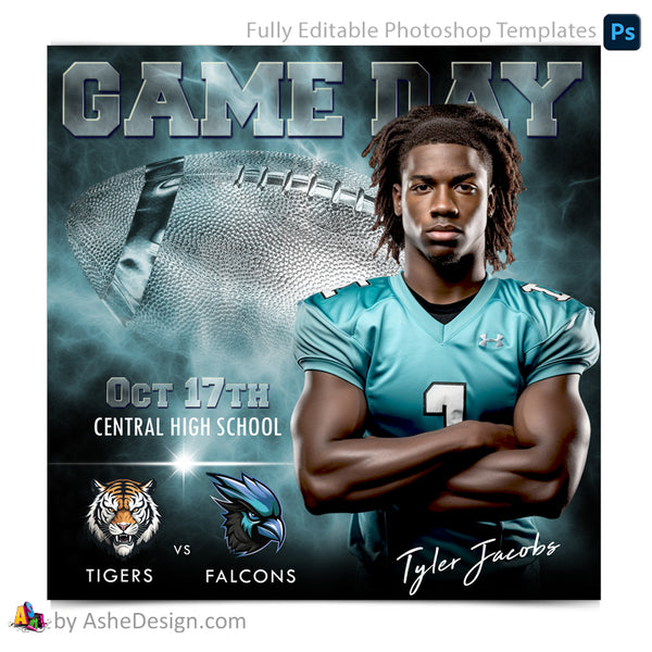 Game Day Social Media Template for Photoshop - Electric Explosion Football