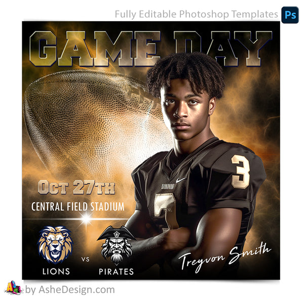 Game Day Social Media Template for Photoshop - Electric Explosion Football