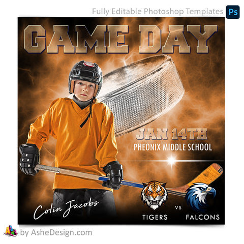 Game Day Social Media Template for Photoshop - Electric Explosion Hockey
