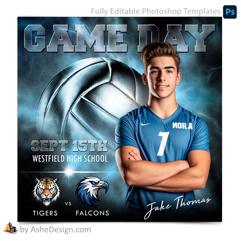 Game Day Social Media Template for Photoshop - Electric Explosion Volleyball