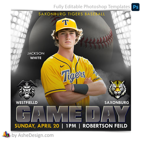 Game Day Social Media Template for Photoshop - Smokey Lights Baseball