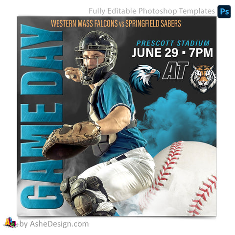 Game Day Social Media Template for Photoshop - Sports Legends Baseball
