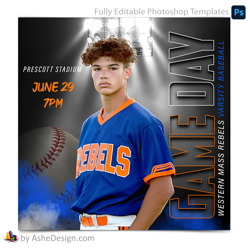 Game Day Social Media Template for Photoshop - Under The Lights Baseball