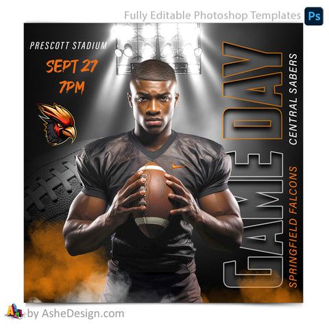 Game Day Social Media Template for Photoshop - Under The Lights Football