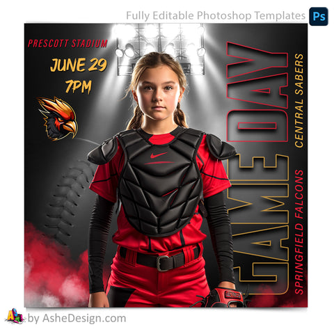 Game Day Social Media Template for Photoshop - Under The Lights Softball