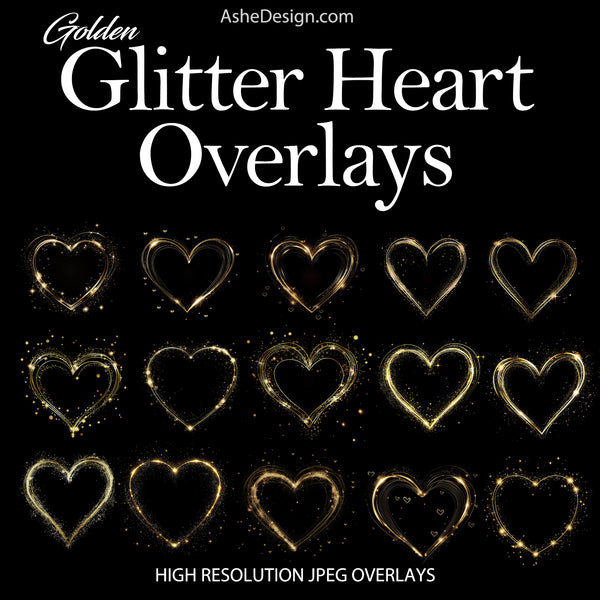 Designer Gems - Golden Glitter Heart Overlays