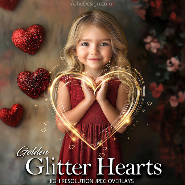 Designer Gems - Golden Glitter Heart Overlays