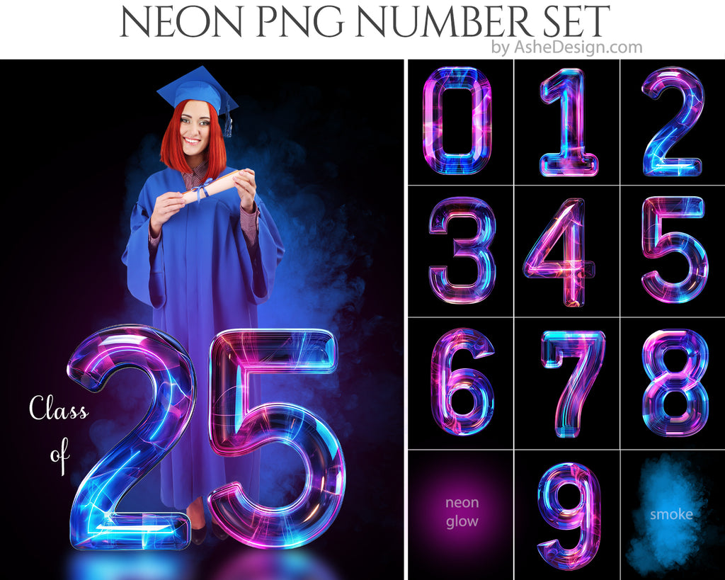 Ashe Design | PNG Number Overlays | Neon – AsheDesign