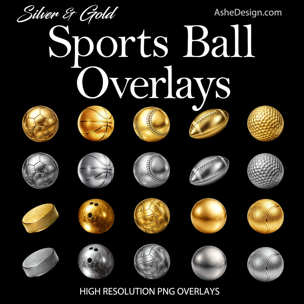 Designer Gems - Silver and Gold Sports Ball Overlays